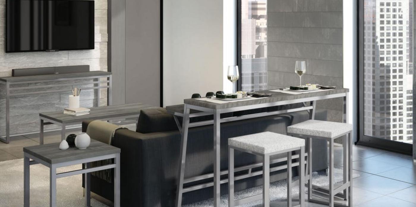 CRAWFORD ISLAND TABLE WITH AARON BACKLESS NON SWIVEL STOOL