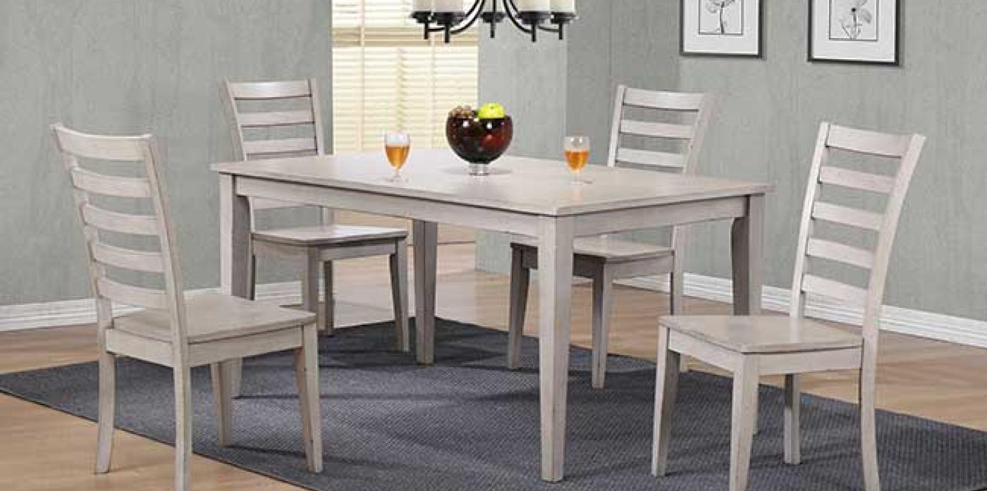 CARMEL GREY 36x60 SOLID 4 LEG TABLE/ LADDER BACK SIDE CHAIR